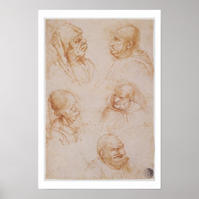 Five Studies of Grotesque Faces (red chalk on pape Poster (Front)