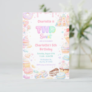 Five Sweet Pastel Candy 5th Birthday Invitation