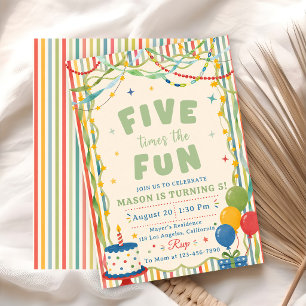 Five Times The Fun 5th Birthday Invitation
