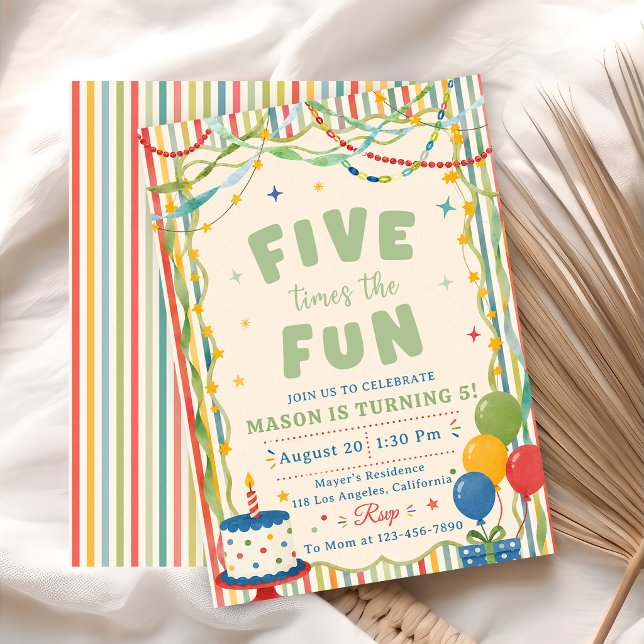 Five Times The Fun 5th Birthday Invitation (Creator Uploaded)