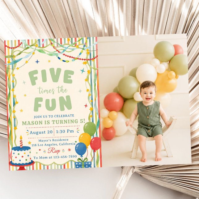 Five Times The Fun 5th Birthday Invitation (Creator Uploaded)