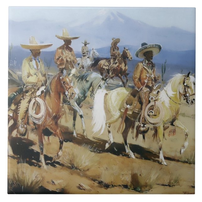 Five Vaqueros on Horseback by Edward Borein Ceramic Tile (Front)