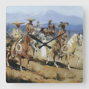 Five Vaqueros on Horseback by Edward Borein Square Wall Clock