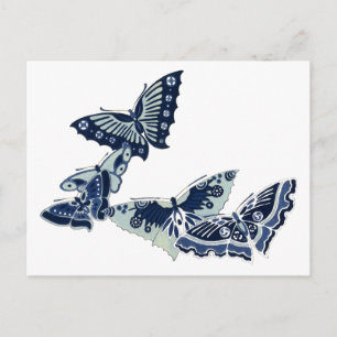 Five Vintage Blue Butterflies Postcard