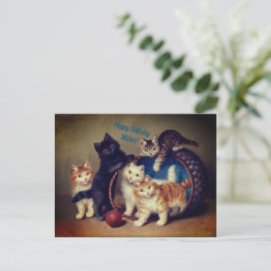 Five Vintage Cats Birthday Wishes   POSTCARD