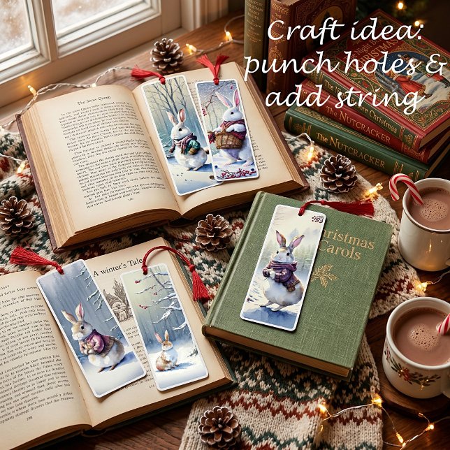 Five whimsical snow bunnies Christmas bookmark set (Creator Uploaded)