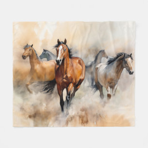 “Five Wild Mustangs” Dusty Western Watercolour Fleece Blanket