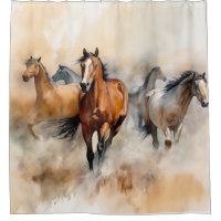 “Five Wild Mustangs” Dusty Western Watercolour
