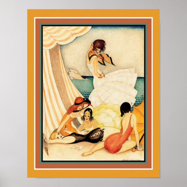 "Five Women At A Beach" 1920's Art Deco Print (Front)