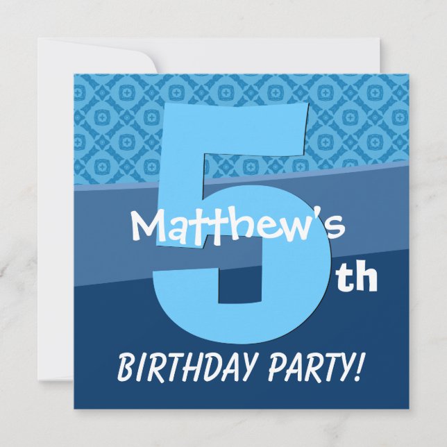 Five Year Old Birthday Blue Pattern For Boy V06D Invitation (Front)