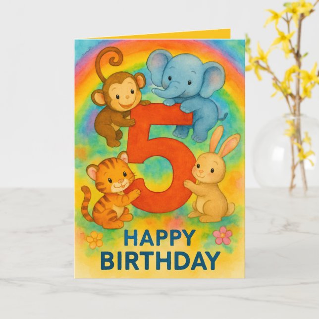 Five Year Old Birthday Greeting Card (Yellow Flower)
