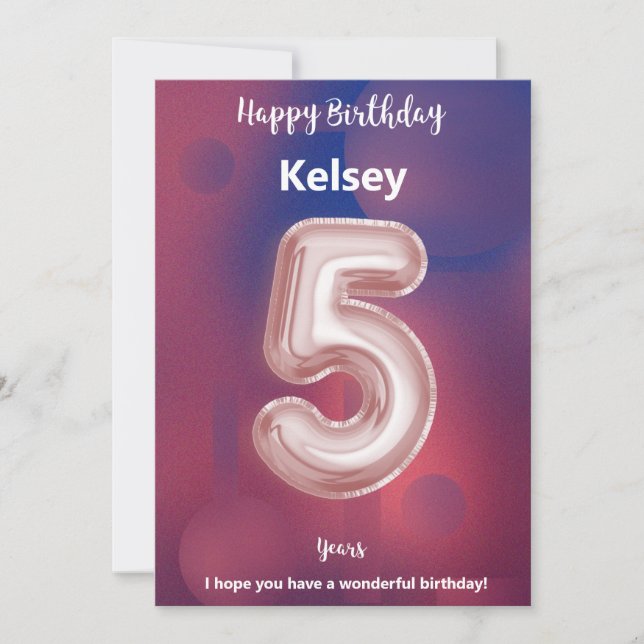 Five year old Happy Birthday card (Front)