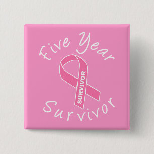 Five Year Survivor (Circle Pink Ribbon) 15 Cm Square Badge