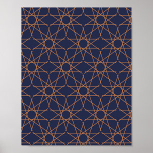 Fivefold Star Geometry in Indigo and Copper Poster