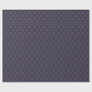 Fivefold Star Geometry in Indigo and Copper Wrappi Wrapping Paper