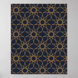 Fivefold Star Geometry in Midnight and Gold Poster
