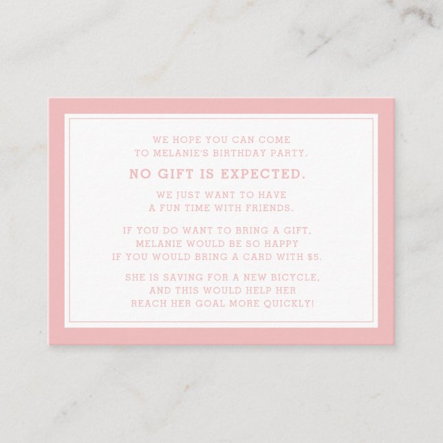 Fiver 5 Dollar Pink White Girl's Birthday Party Enclosure Card (Front)