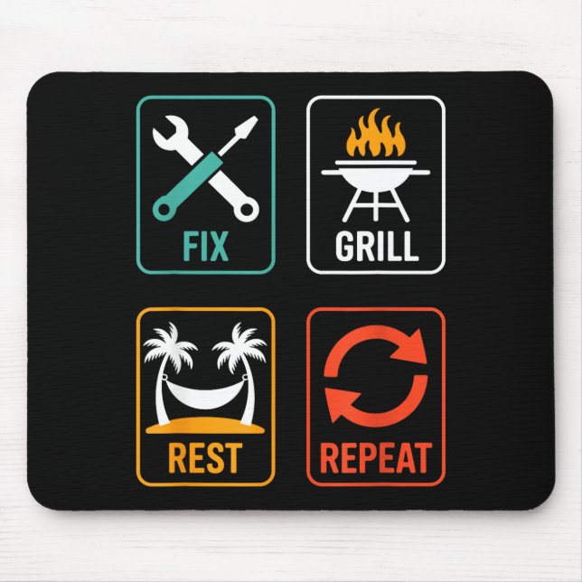 Fix Grill Rest Repeat Funny BBQ Grilling Dad Mouse Pad (Front)