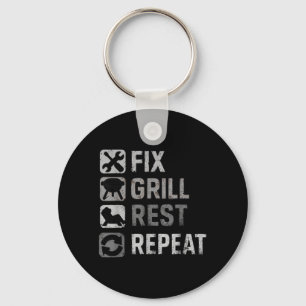 Fix Grill Rest Repeat Funny BBQ Weekend Key Ring