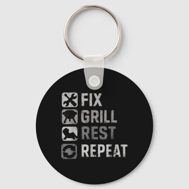 Fix Grill Rest Repeat Funny BBQ Weekend Key Ring (Front)