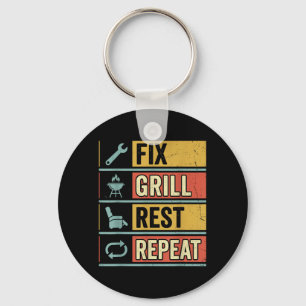 Fix Grill Rest Repeat Funny Dad Bbq Men Key Ring