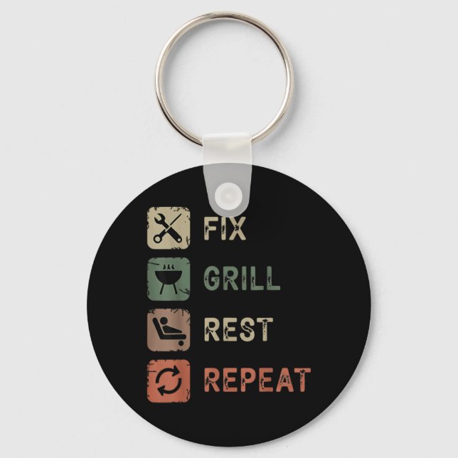 Fix Grill Rest Repeat Funny Dad Mechanic Bbq Key Ring (Front)