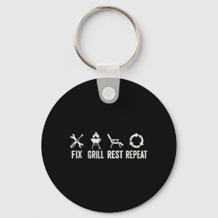 Fix Grill Rest Repeat Funny Dad Present Handyman Key Ring
