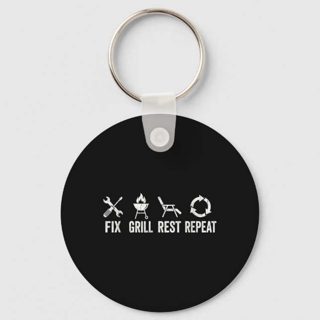 Fix Grill Rest Repeat Funny Dad Present Handyman Key Ring (Front)