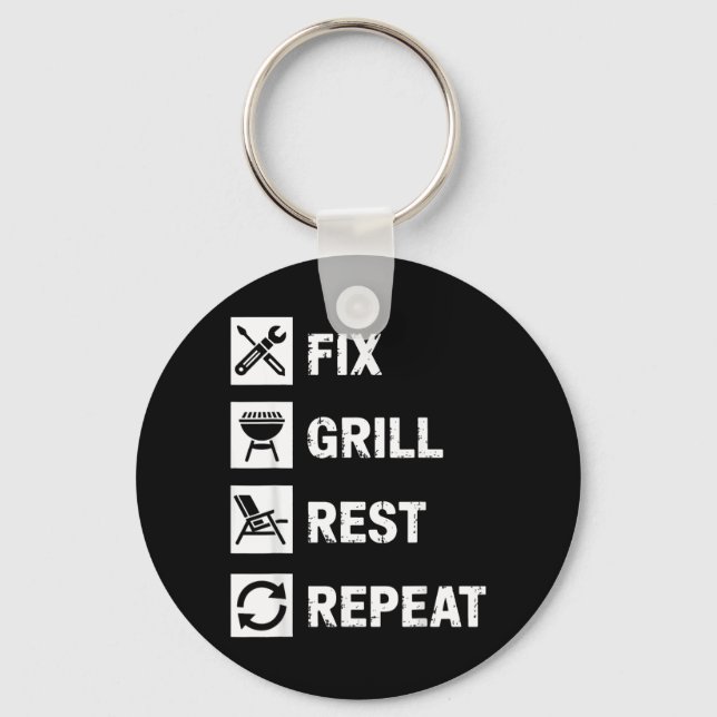 Fix Grill Rest Repeat Handyman BBQ Dad Life 1 Key Ring (Front)