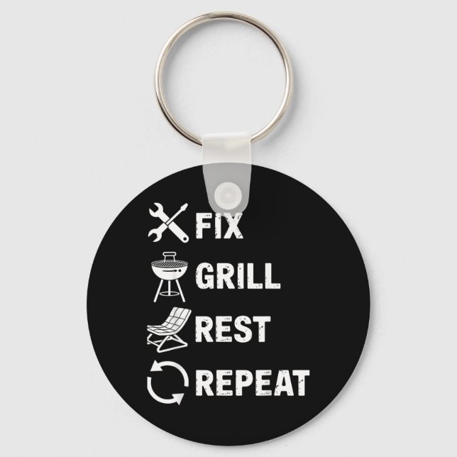 Fix Grill Rest Repeat Handyman BBQ Dad Life 2 Key Ring (Front)