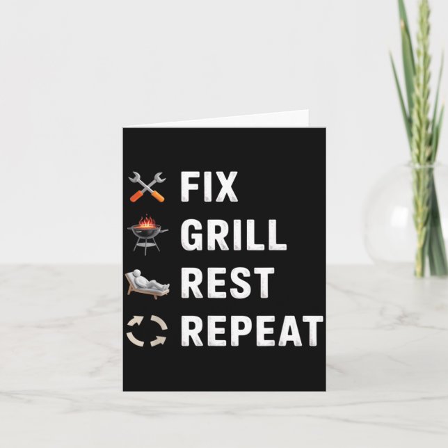 Fix Grill Rest Repeat Mens Fathers Day Dad 3 Card (Front)