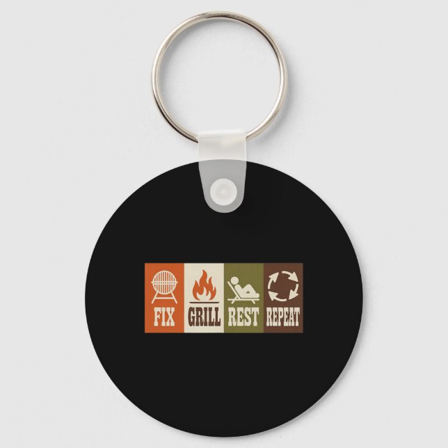 Fix Grill Rest Repeat Mens Fathers Day Dad Key Ring (Front)