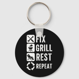 Fix Grill Rest Repeat Routine Funny Bbq Fathers Key Ring
