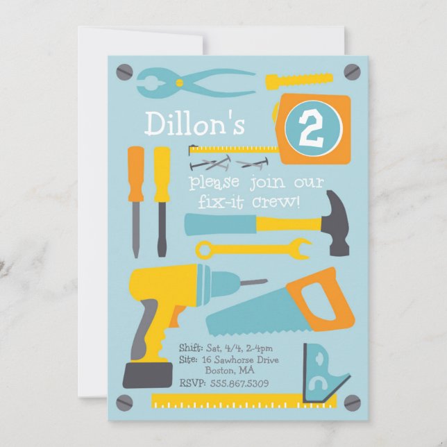 Fix-it Crew Birthday Party Invitation (Front)