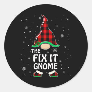 Fix It Gnome Buffalo Plaid Matching Family Christm Classic Round Sticker