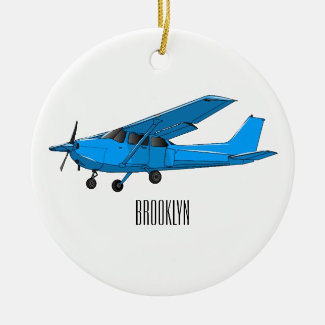 Fixed-wing aircraft cartoon illustration ceramic ornament (Front)