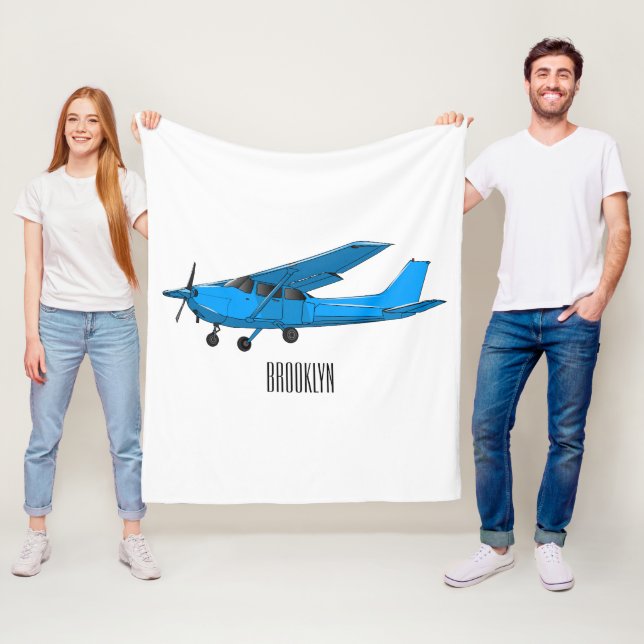 Fixed-wing aircraft cartoon illustration fleece blanket (In Situ)