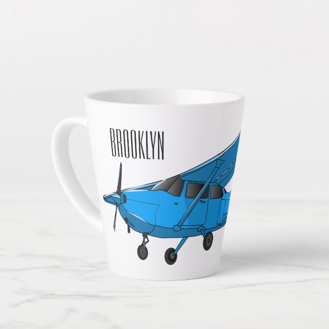 Fixed-wing aircraft cartoon illustration latte mug (Left Angle)