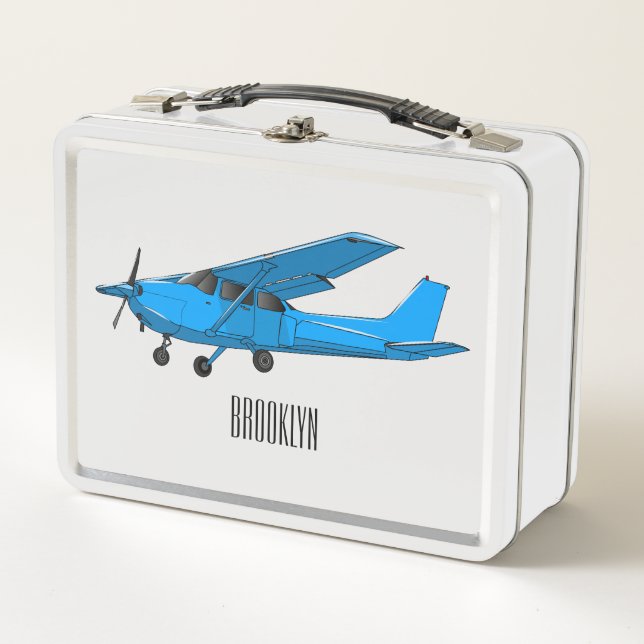 Fixed-wing aircraft cartoon illustration metal lunch box (Front)