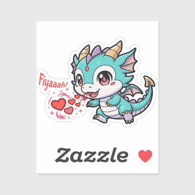 Fiyaaah Cute Baby Dragon Chibi Anime Kawaii Heart (Sheet)