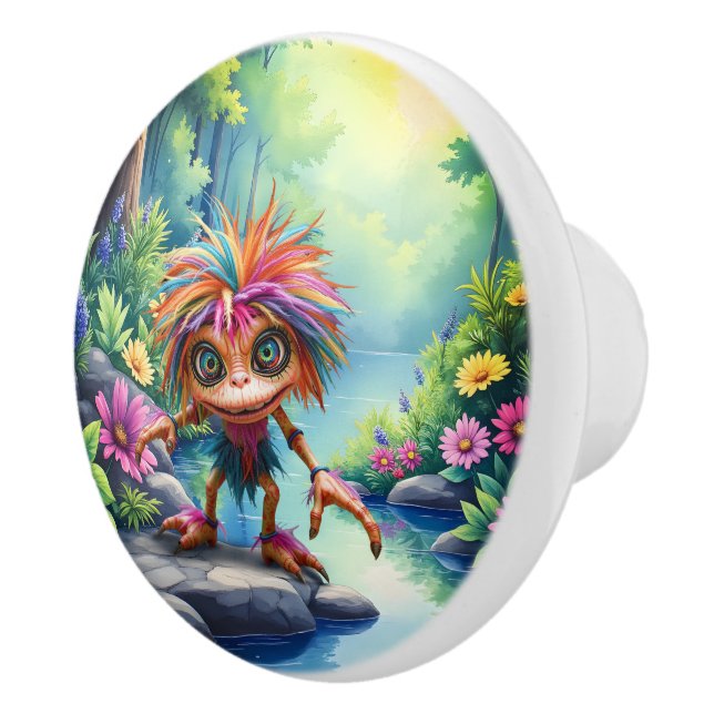 Fizzwiggle the Rainbow Mischief Sprite. Ceramic Knob (Right)