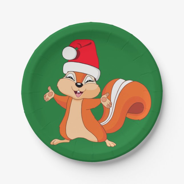 Fizzy the Playful Squirrel at Christmas Paper Plate (Front)