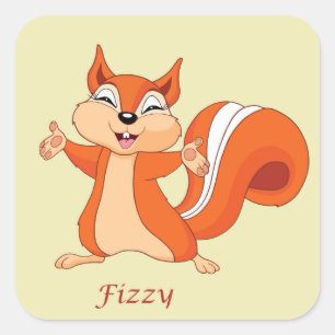 Fizzy the Playful Squirrel Square Sticker