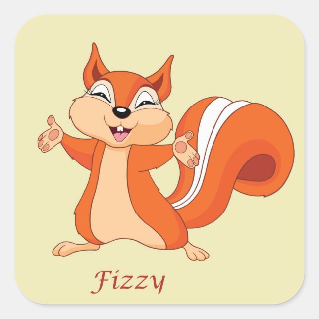 Fizzy the Playful Squirrel Square Sticker (Front)
