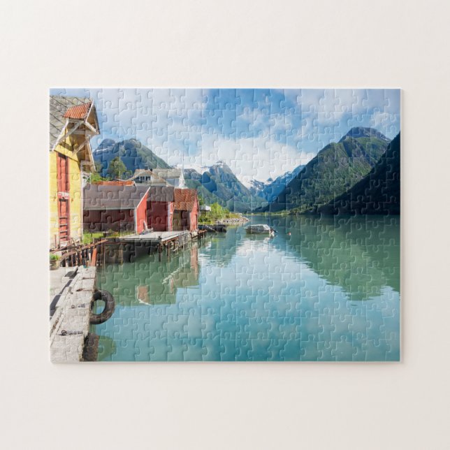 Fjaerlandsfjord fjord landscape in Norway Jigsaw Puzzle (Horizontal)