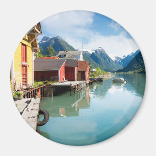 Fjaerlandsfjord fjord landscape in Norway Magnet
