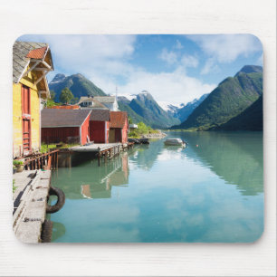 Fjaerlandsfjord fjord landscape in Norway Mouse Pad