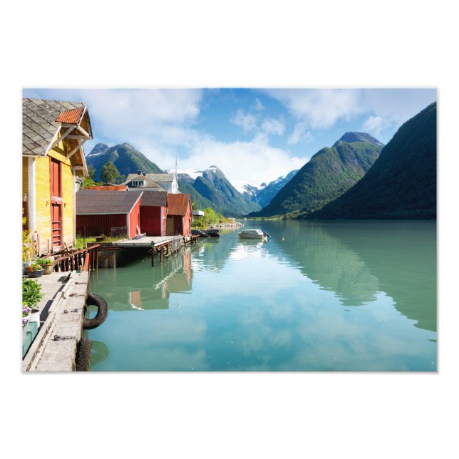 Fjaerlandsfjord fjord landscape in Norway Photo Print (Front)