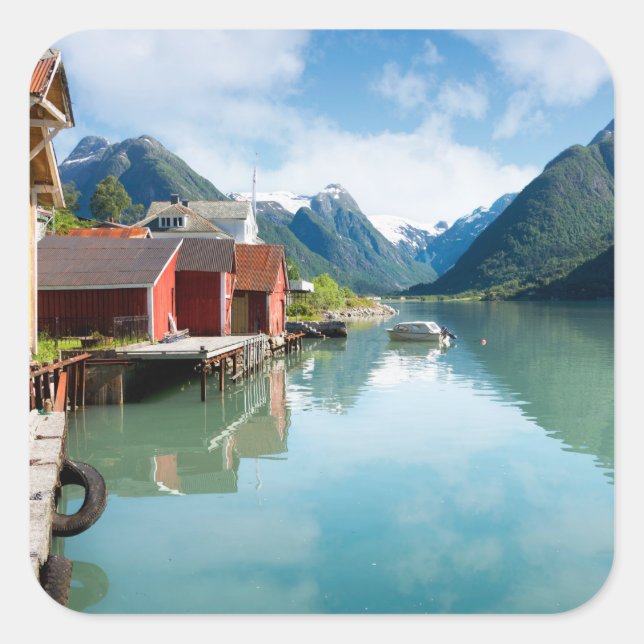 Fjaerlandsfjord fjord landscape in Norway Square Sticker (Front)