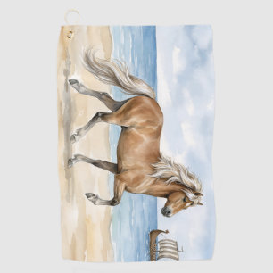 Fjara Icelandic Horse watercolor on the Beach  Golf Towel